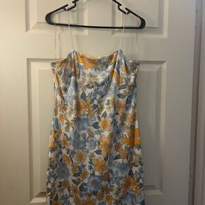 Derek Heart Strapless Blue and Gold Sundress